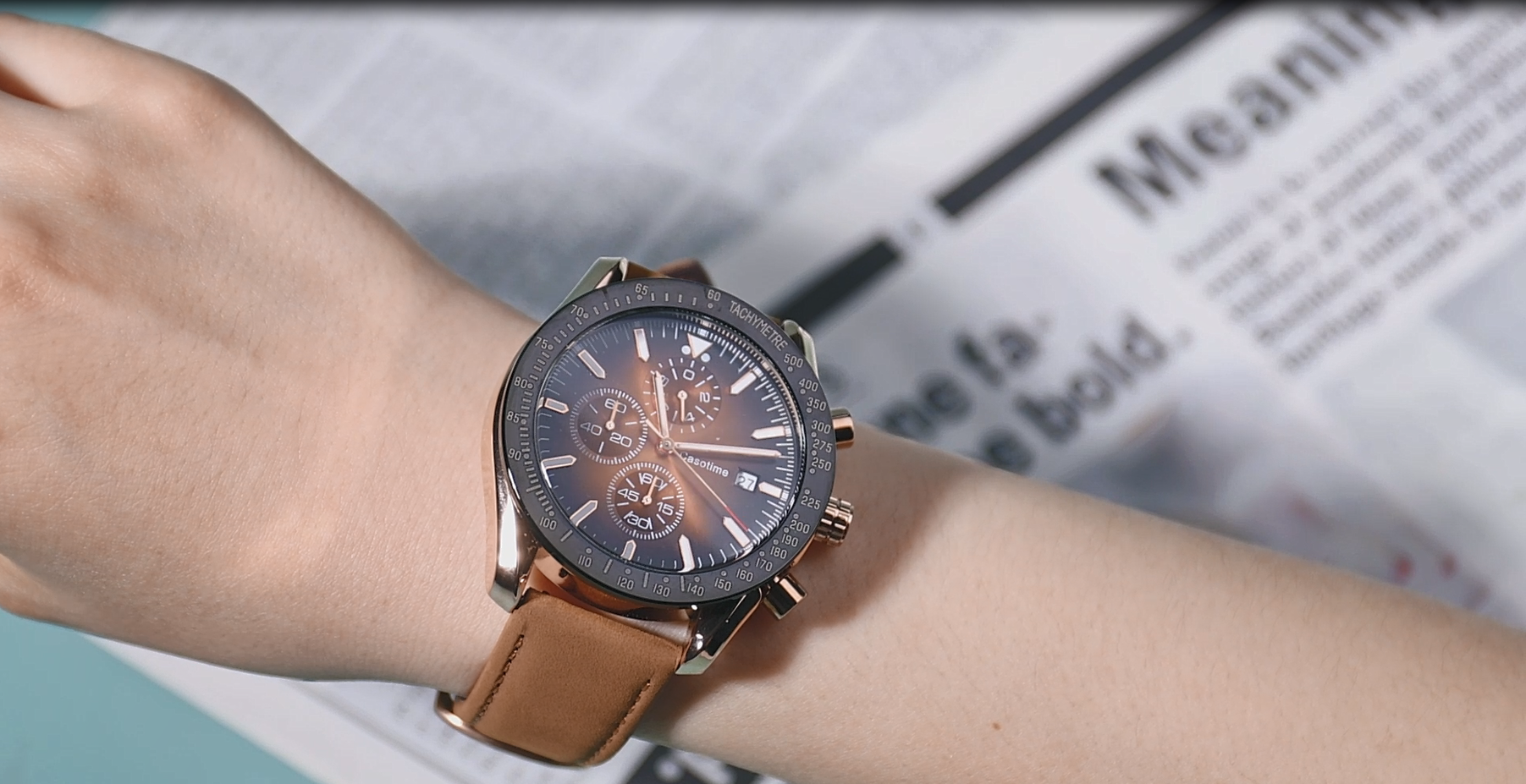 Casotime Men's Leather Watches Chronograph Analog Quartz Date